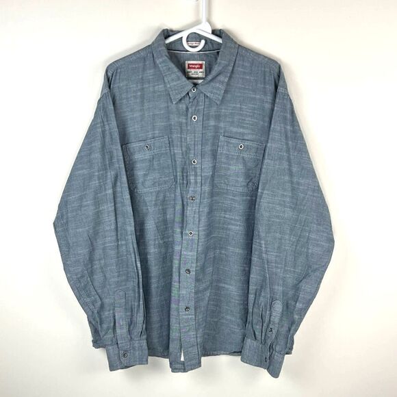 Wrangler Vintage Wash Men's Gray Long Sleeve Button Up Rivet Button Shirt 3XL - Picture 1 of 6